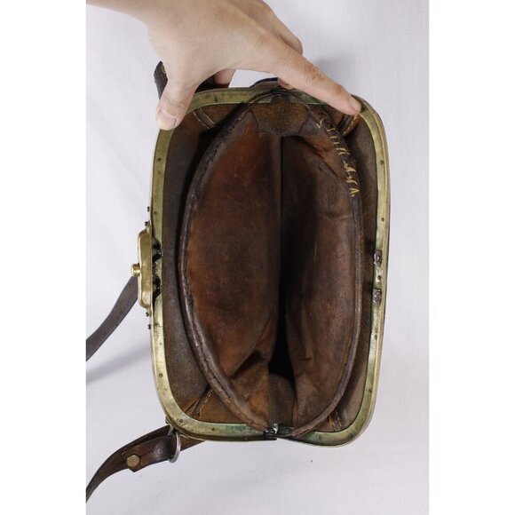 Antique French leather ticket master bag, ca 1910 - 1930s crossbody purse - Picture 6 of 10